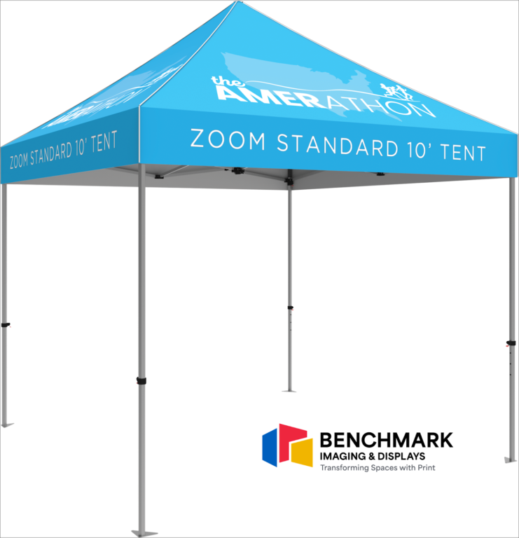 Custom printed 10x10 canopy tent with full-color branding and aluminum frame